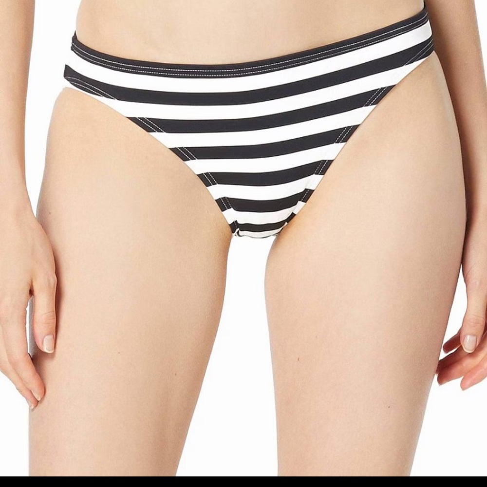 Michael Kors stripe classic hipster swim bottom black and white L